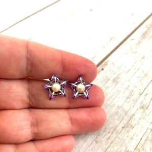Silver FRESHWATER PEARL Star Shape Stud Earrings